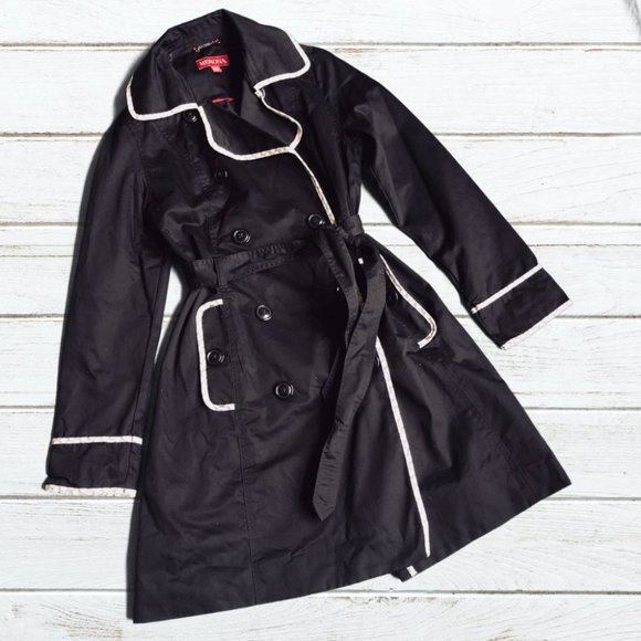 Merona Black Classic Full-length Trench Coat - Picture 1 of 8